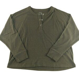 Chaser Women's Long Sleeve Henley Tee T-Shirt Size Small Olive Green Ribbed Knit